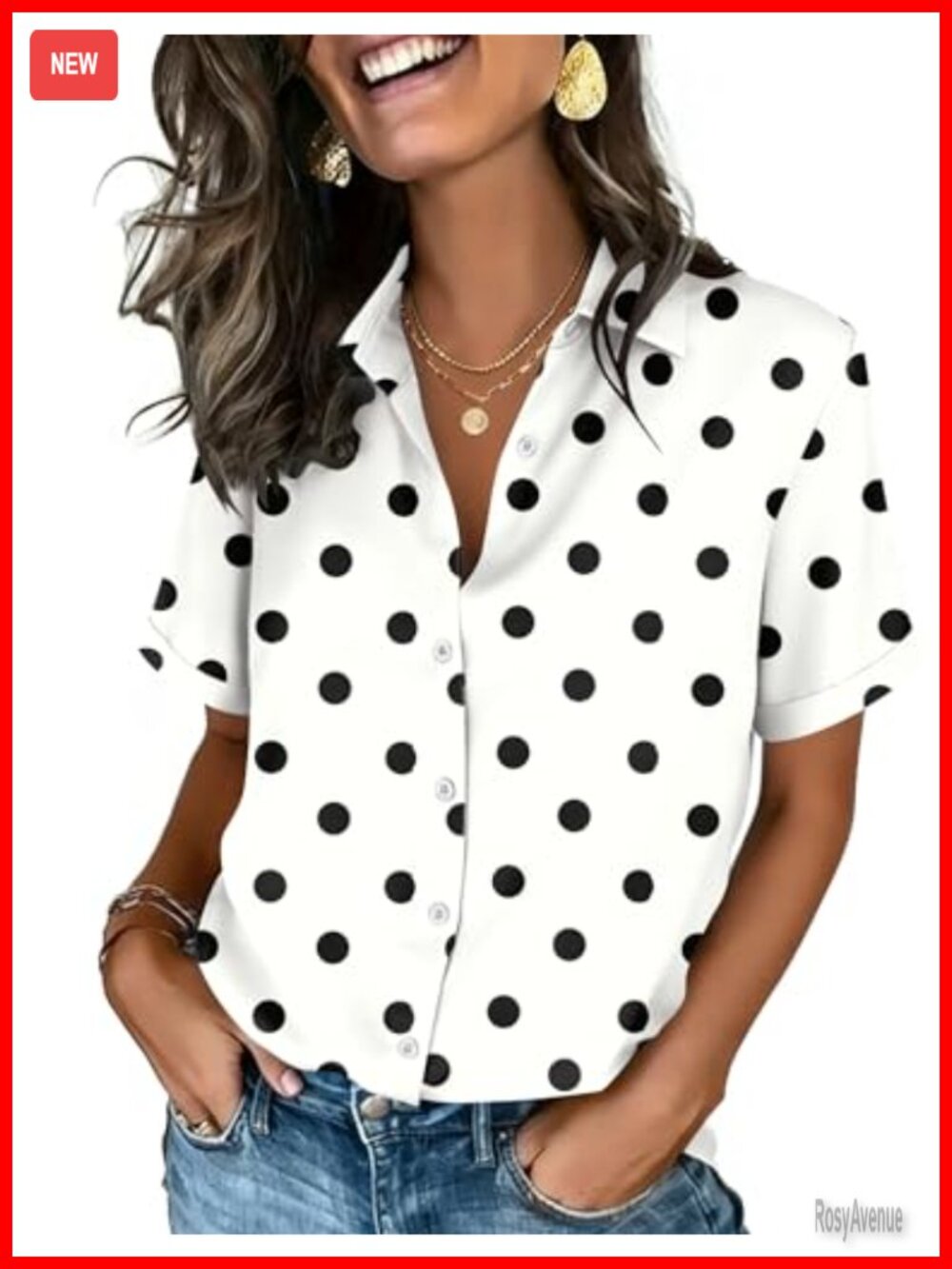 Womens Button Down Shirt Short Sleeve V-Neck Blouse Dressy Casual Work Top
